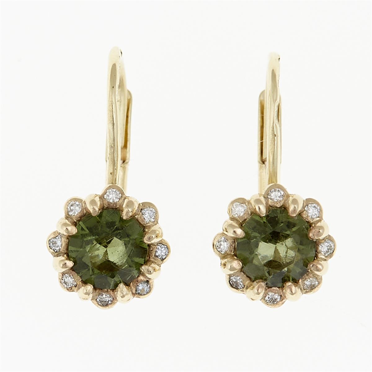 Gold earrings with moldavites and diamonds 2125-4
