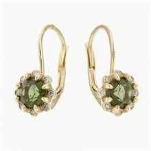 Gold earrings with moldavites and diamonds 2125-4