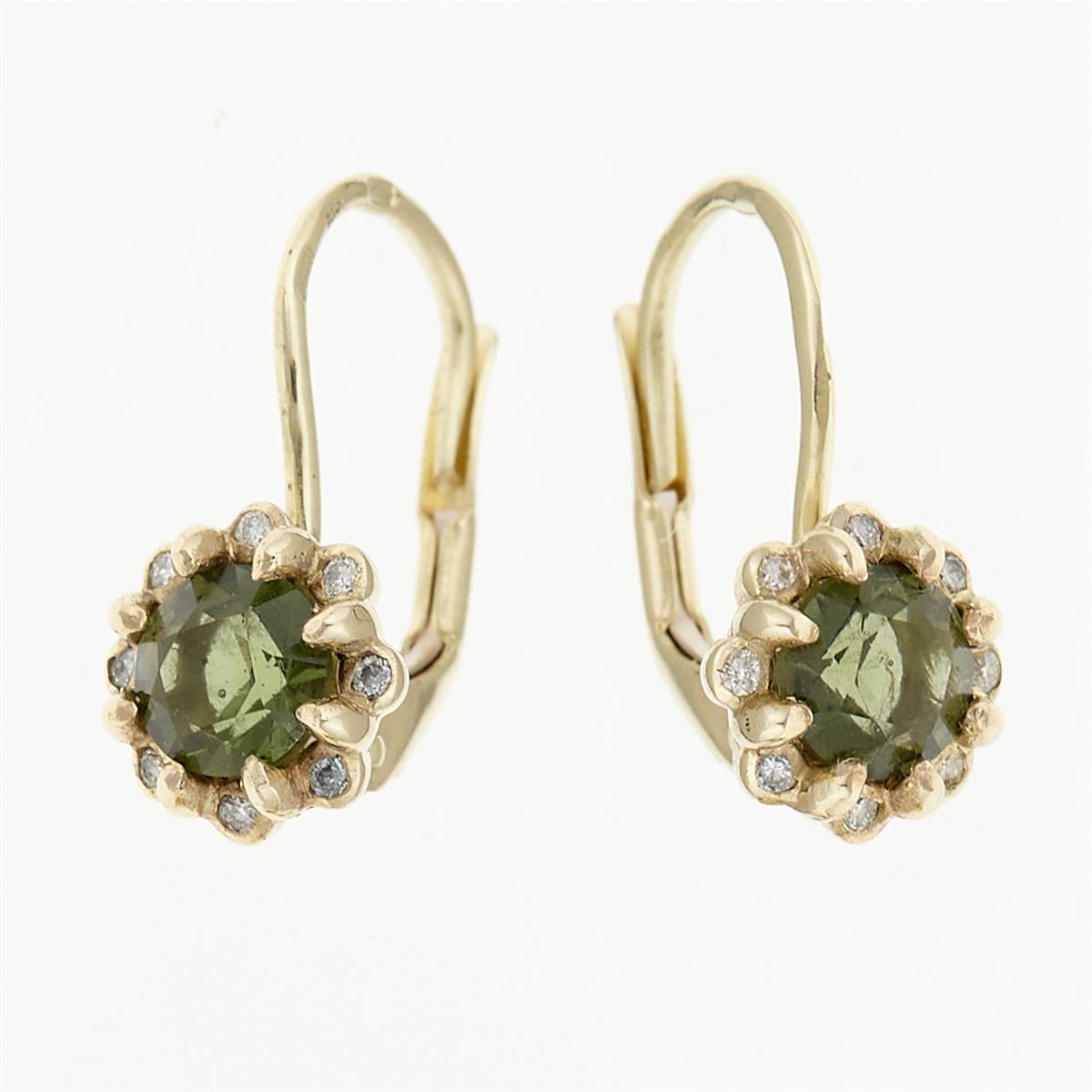 Gold earrings with moldavites and diamonds 2125-4