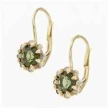 Gold earrings with moldavites and diamonds 2125-4