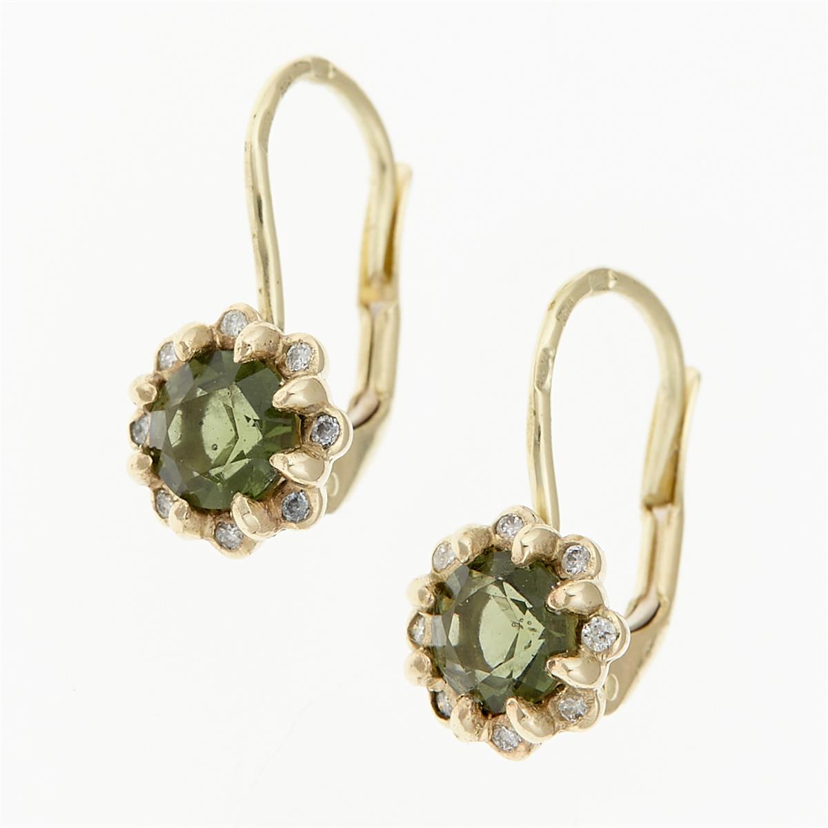 Gold earrings with moldavites and diamonds 2125-4