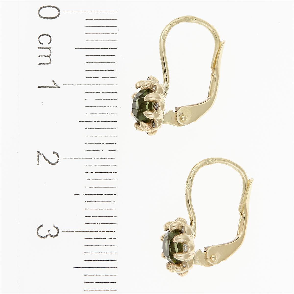 Gold earrings with moldavites and diamonds 2125-4