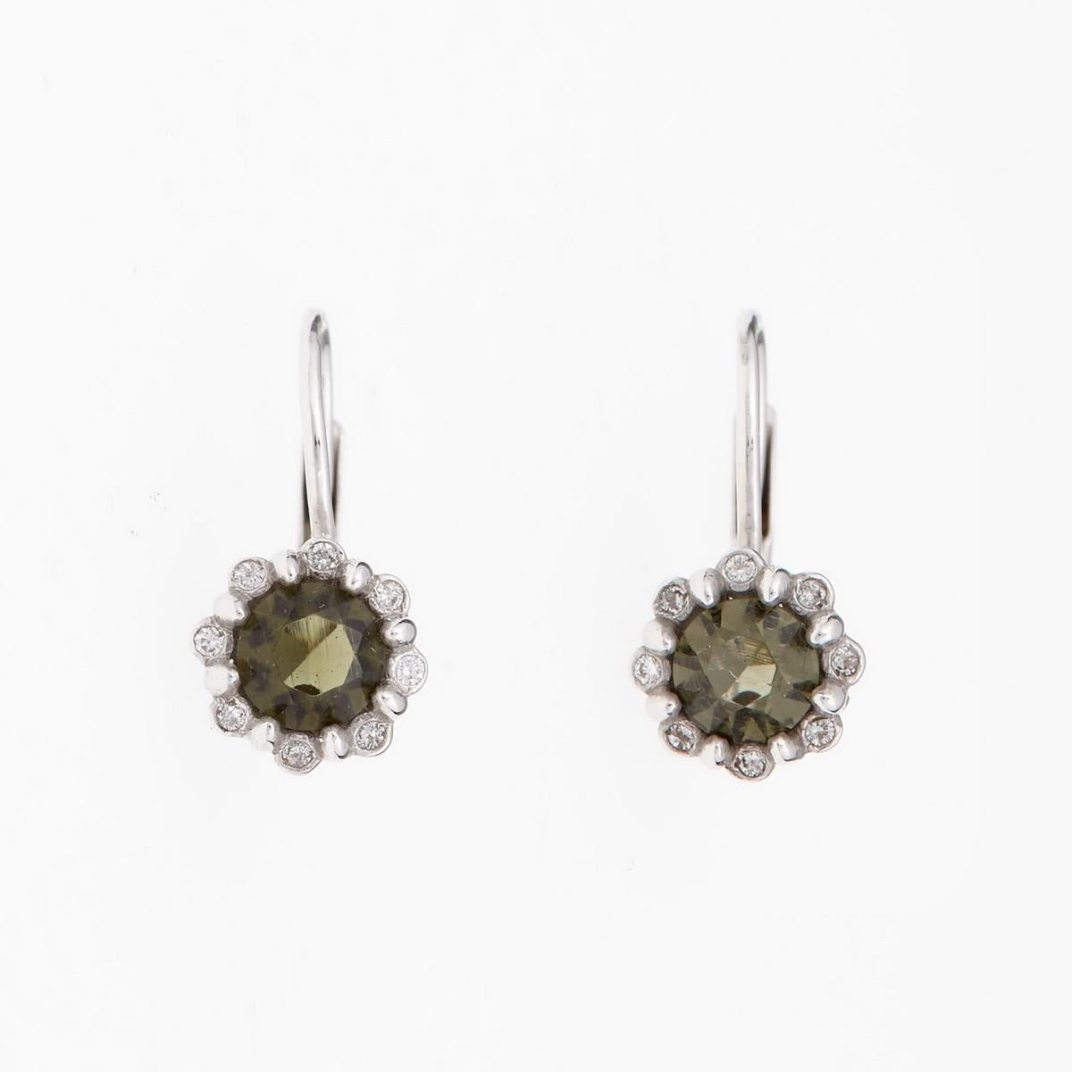 Gold earrings with moldavites and diamonds 2125-4