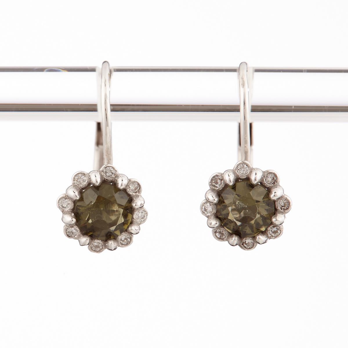 Gold earrings with moldavites and diamonds 2125-4
