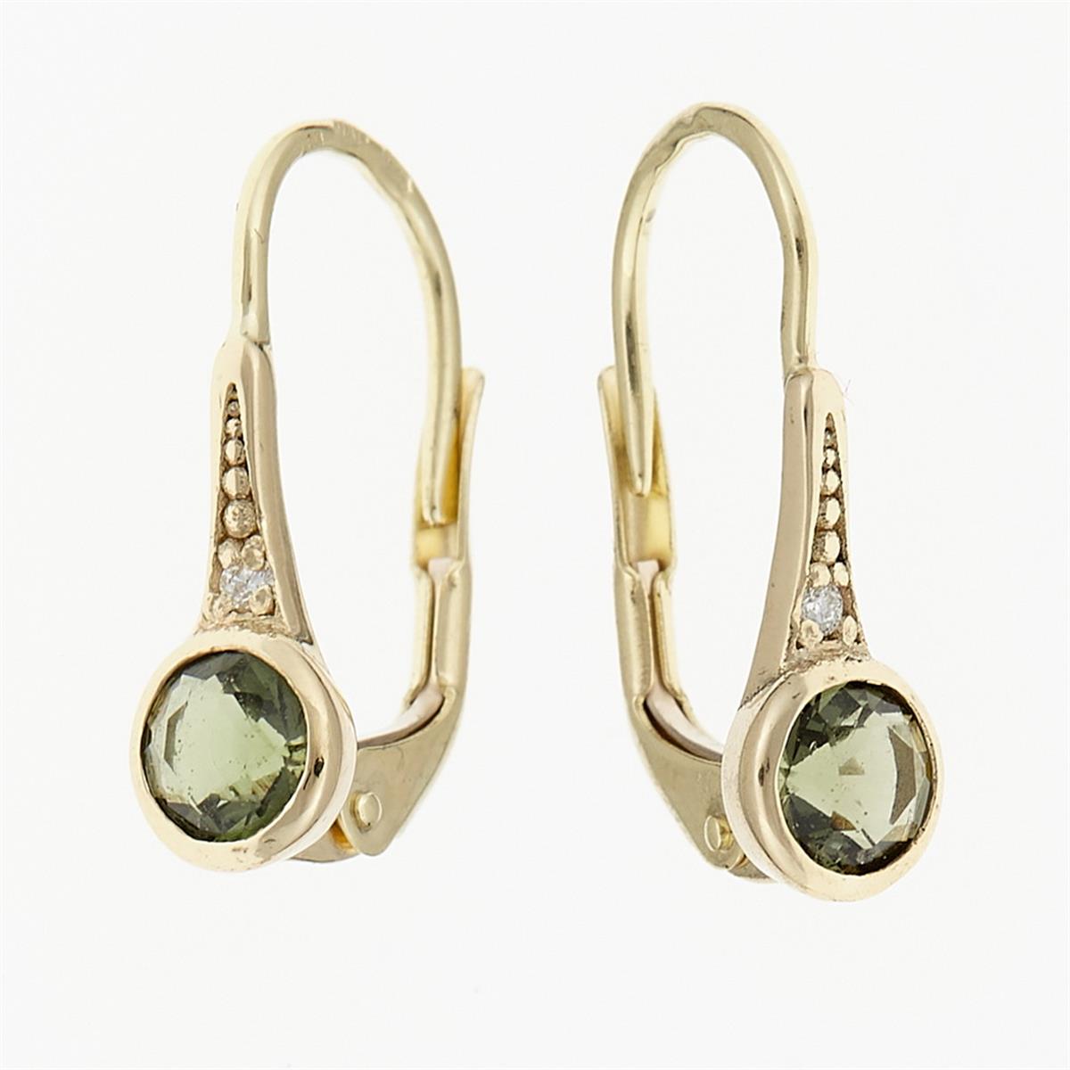 Gold earrings with moldavites and diamonds 2144-4