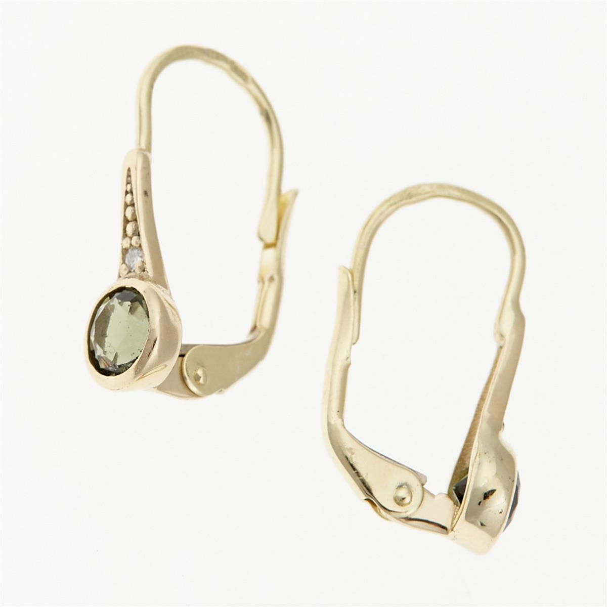Gold earrings with moldavites and diamonds 2144-4