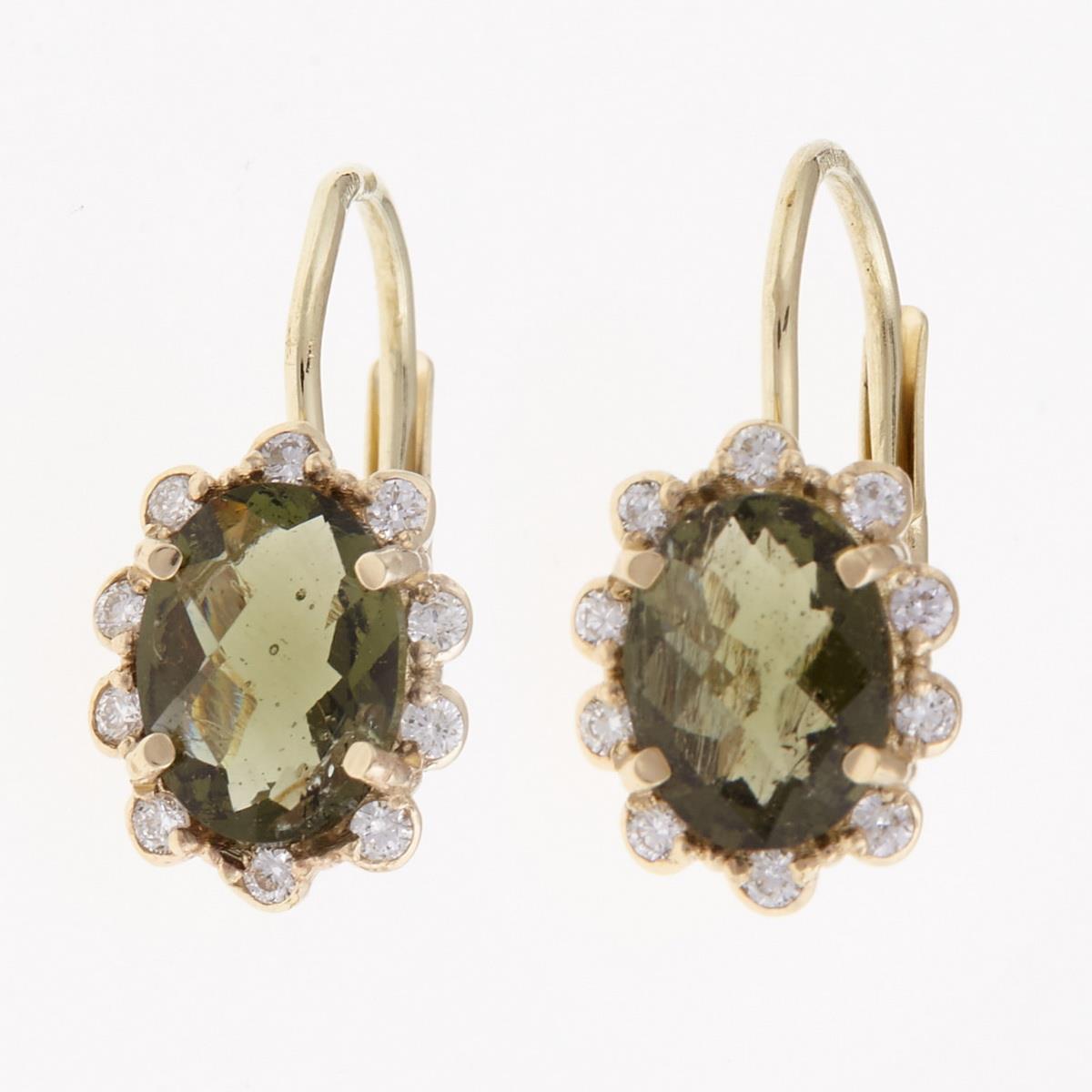 Gold earrings with moldavites and diamonds 2420-4C