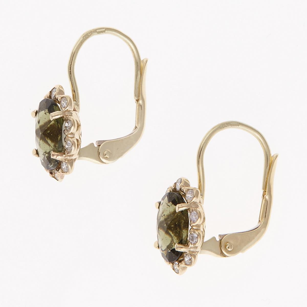 Gold earrings with moldavites and diamonds 2420-4C