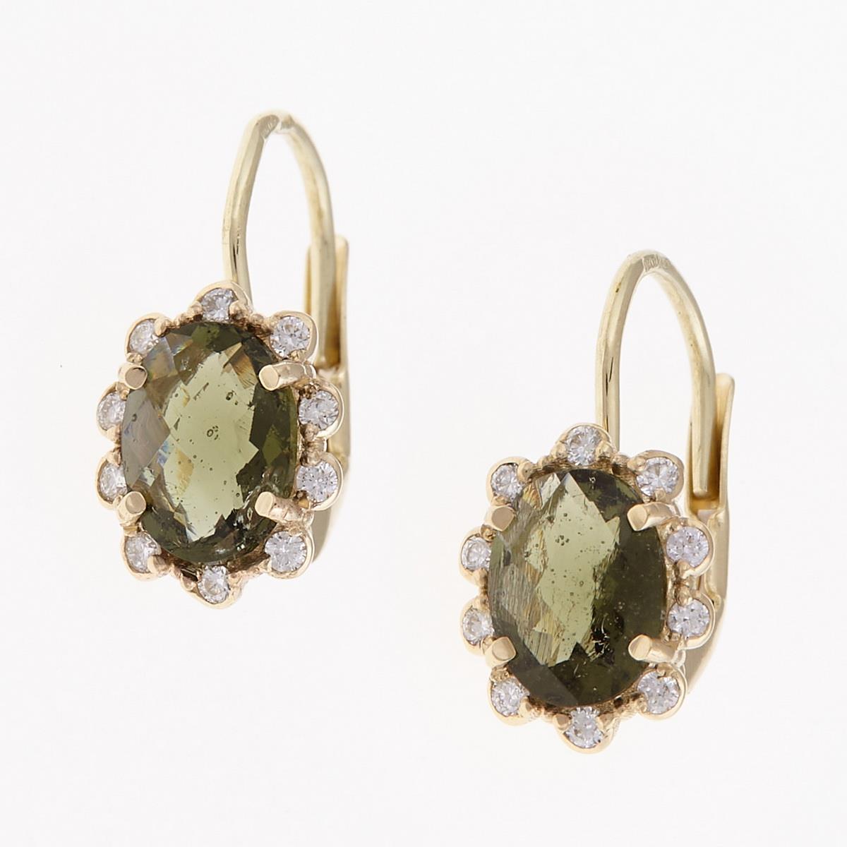 Gold earrings with moldavites and diamonds 2420-4C
