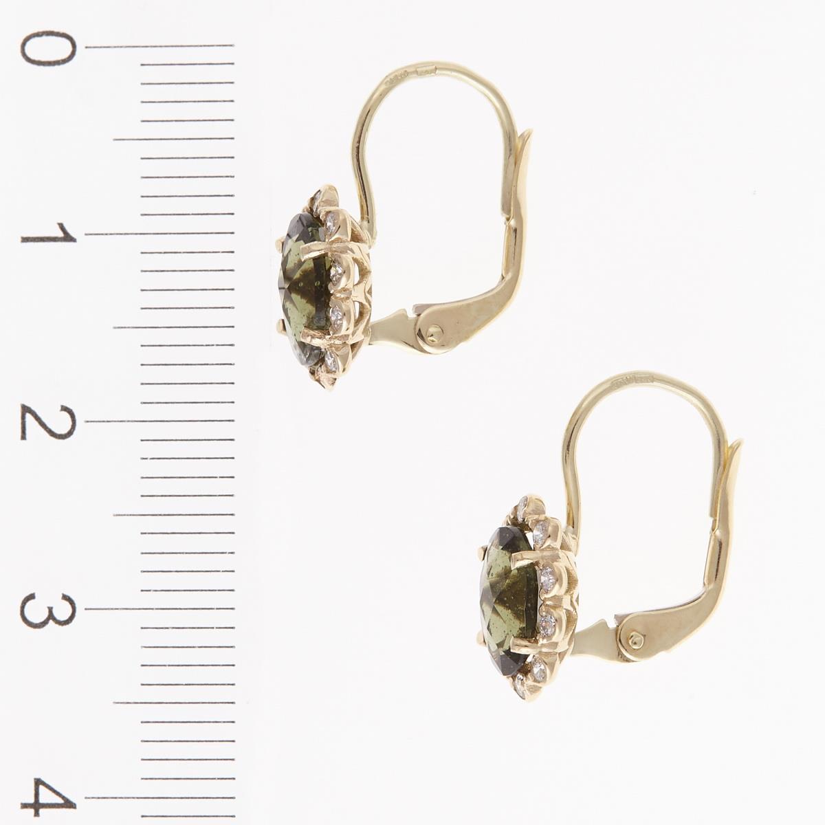 Gold earrings with moldavites and diamonds 2420-4C