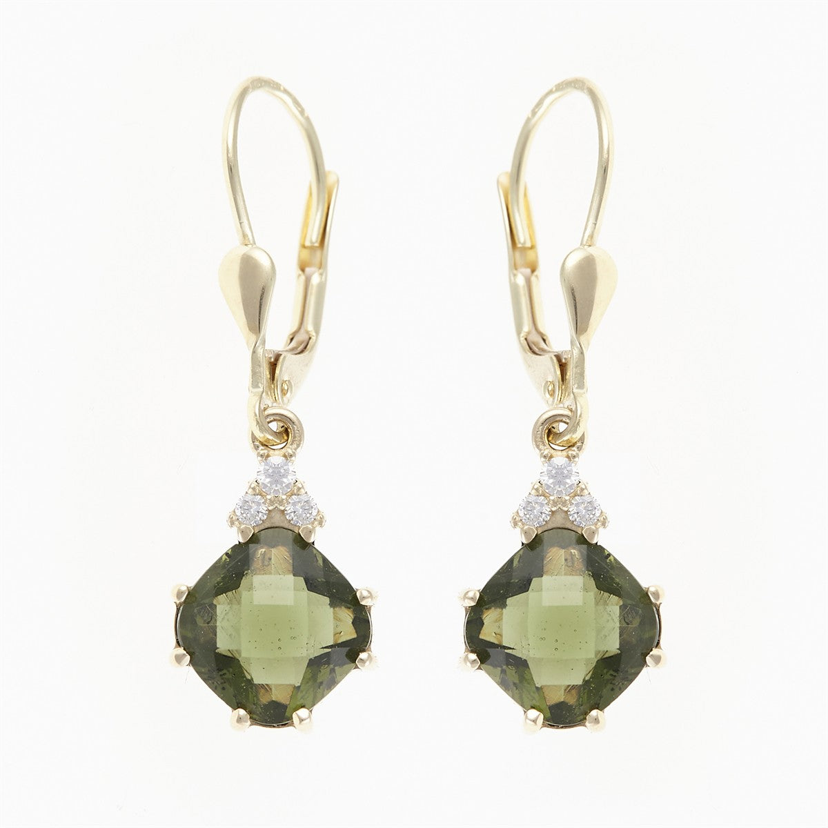 Gold earrings with moldavites and diamonds 2492-4