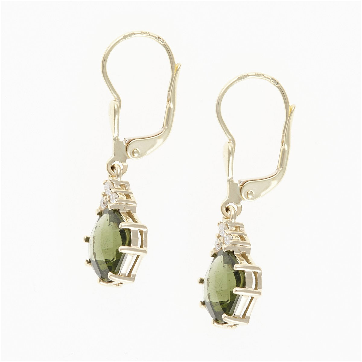 Gold earrings with moldavites and diamonds 2492-4