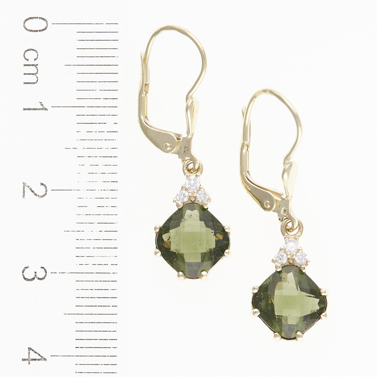 Gold earrings with moldavites and diamonds 2492-4