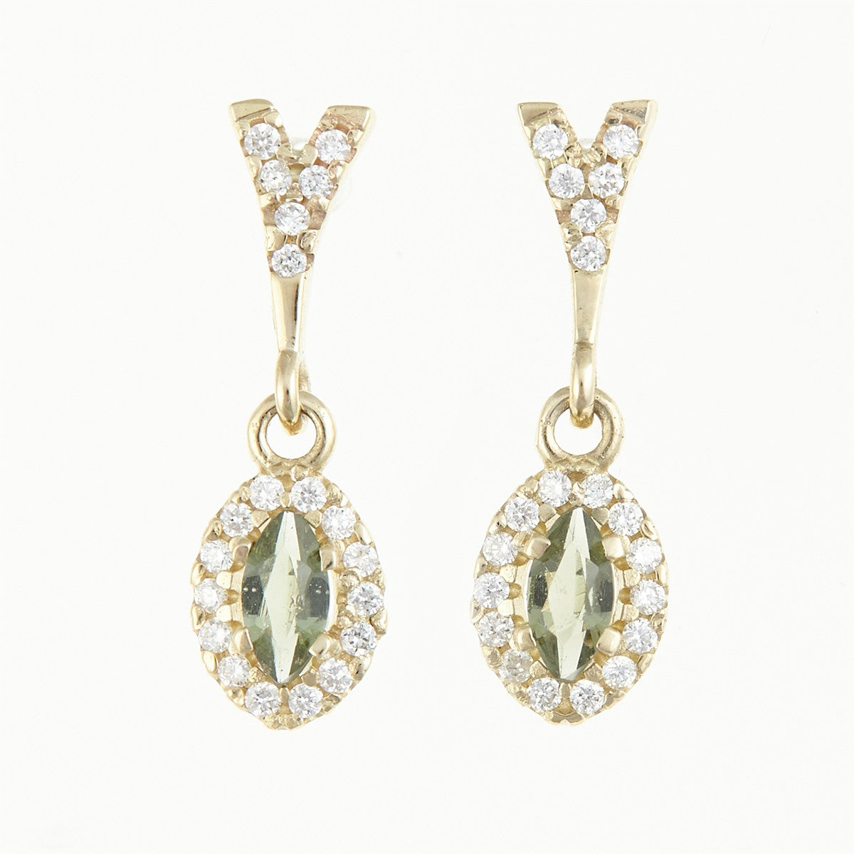 Gold earrings with moldavites and diamonds AUVD2519-3