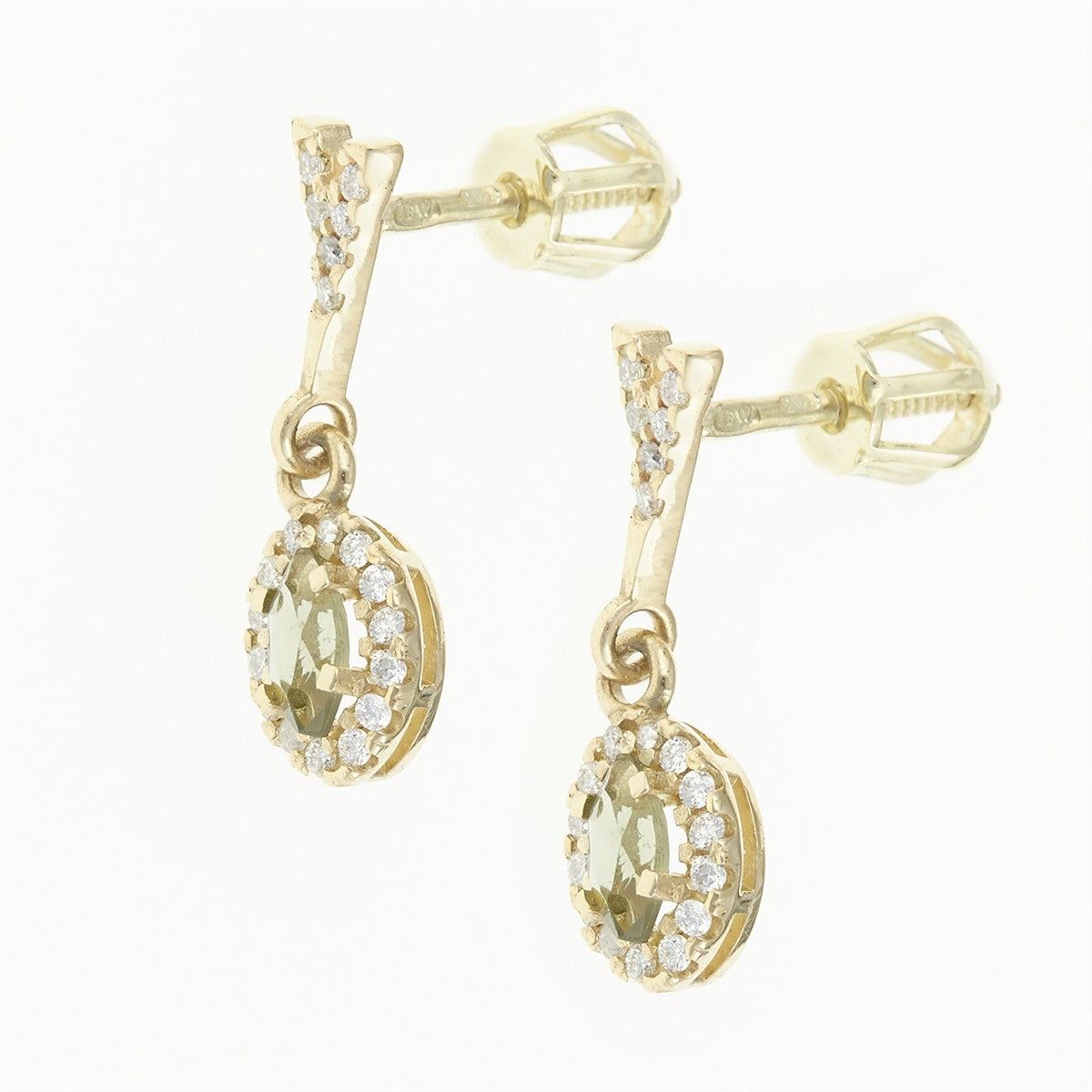 Gold earrings with moldavites and diamonds AUVD2519-3