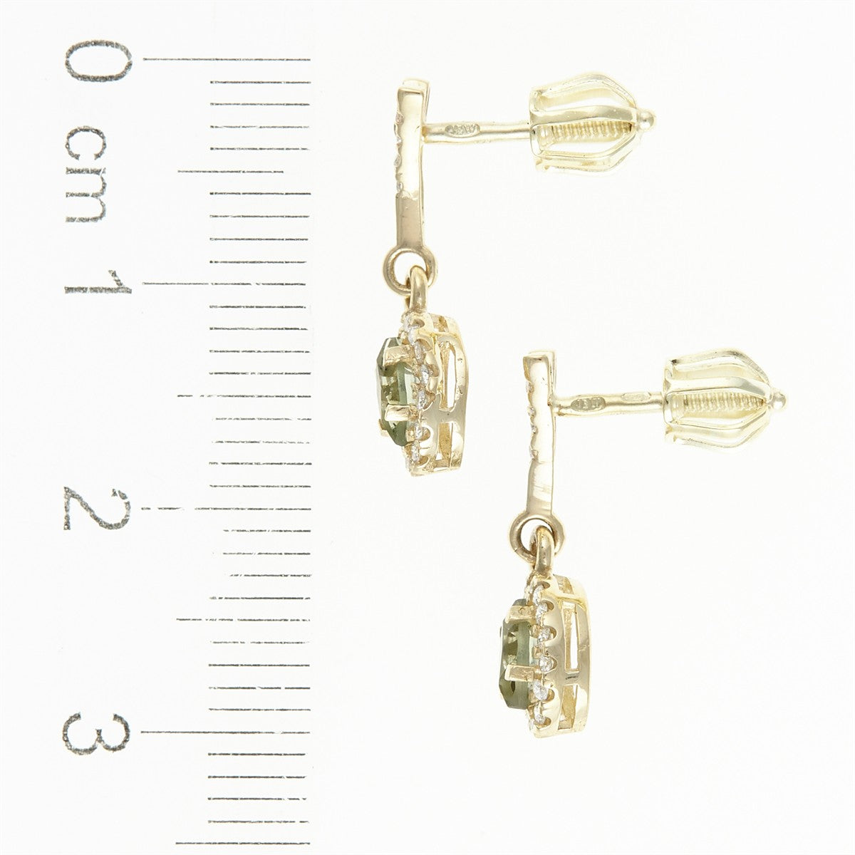 Gold earrings with moldavites and diamonds AUVD2519-3