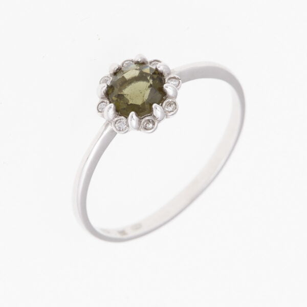 Anello d'oro con moldavite  e diamanti 3125WG