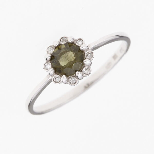 Anello d'oro con moldavite  e diamanti 3125WG