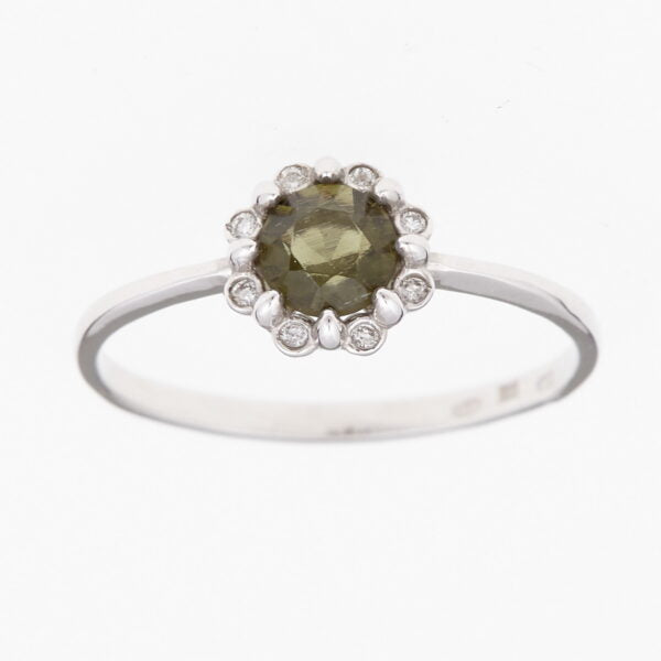 Anello d'oro con moldavite  e diamanti 3125WG