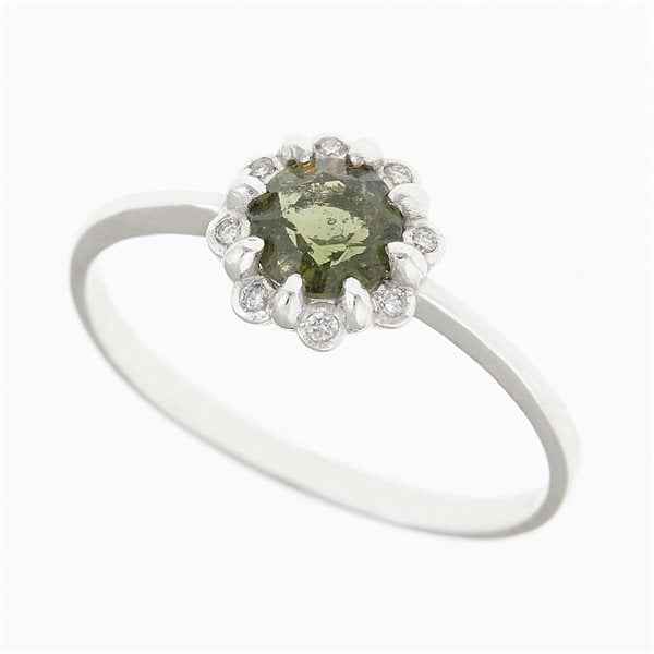 Anello Oro con moldavite e diamanti AUVD3125WG