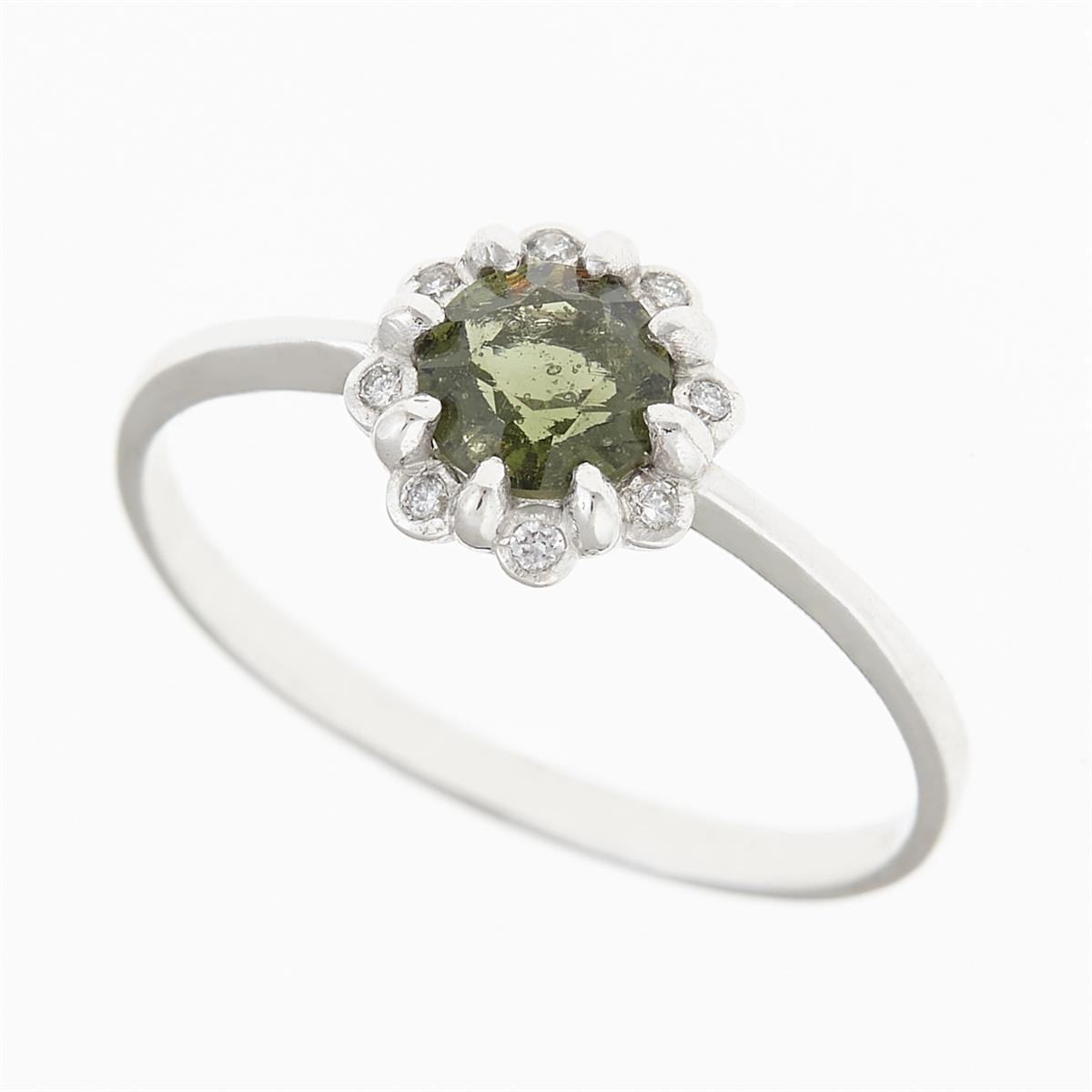 Gold ring with moldavite and diamonds AUVD3125WG