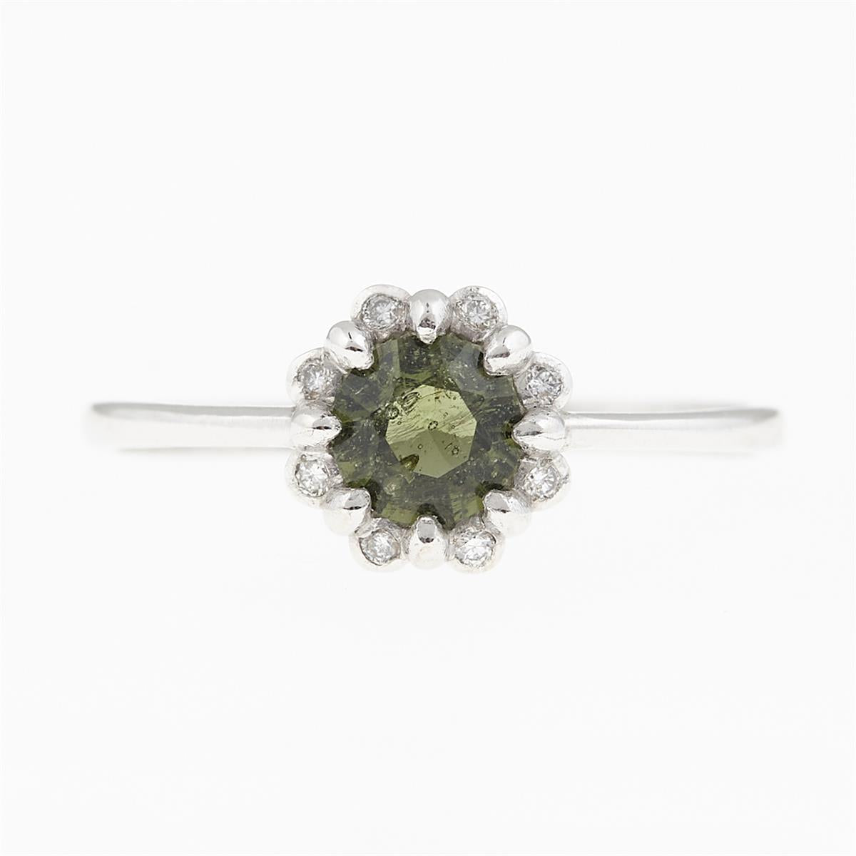 Gold ring with moldavite and diamonds AUVD3125WG