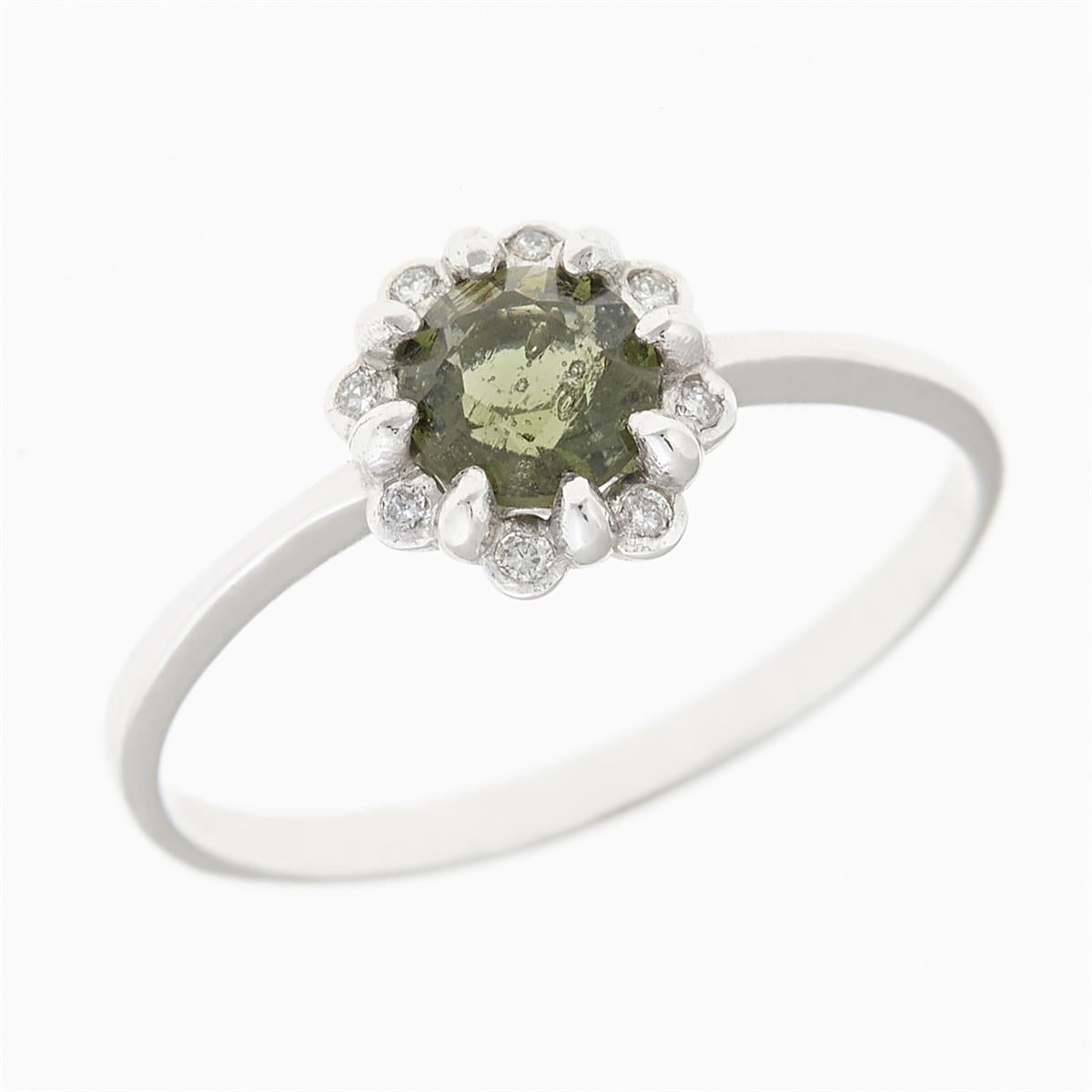 Gold ring with moldavite and diamonds AUVD3125WG