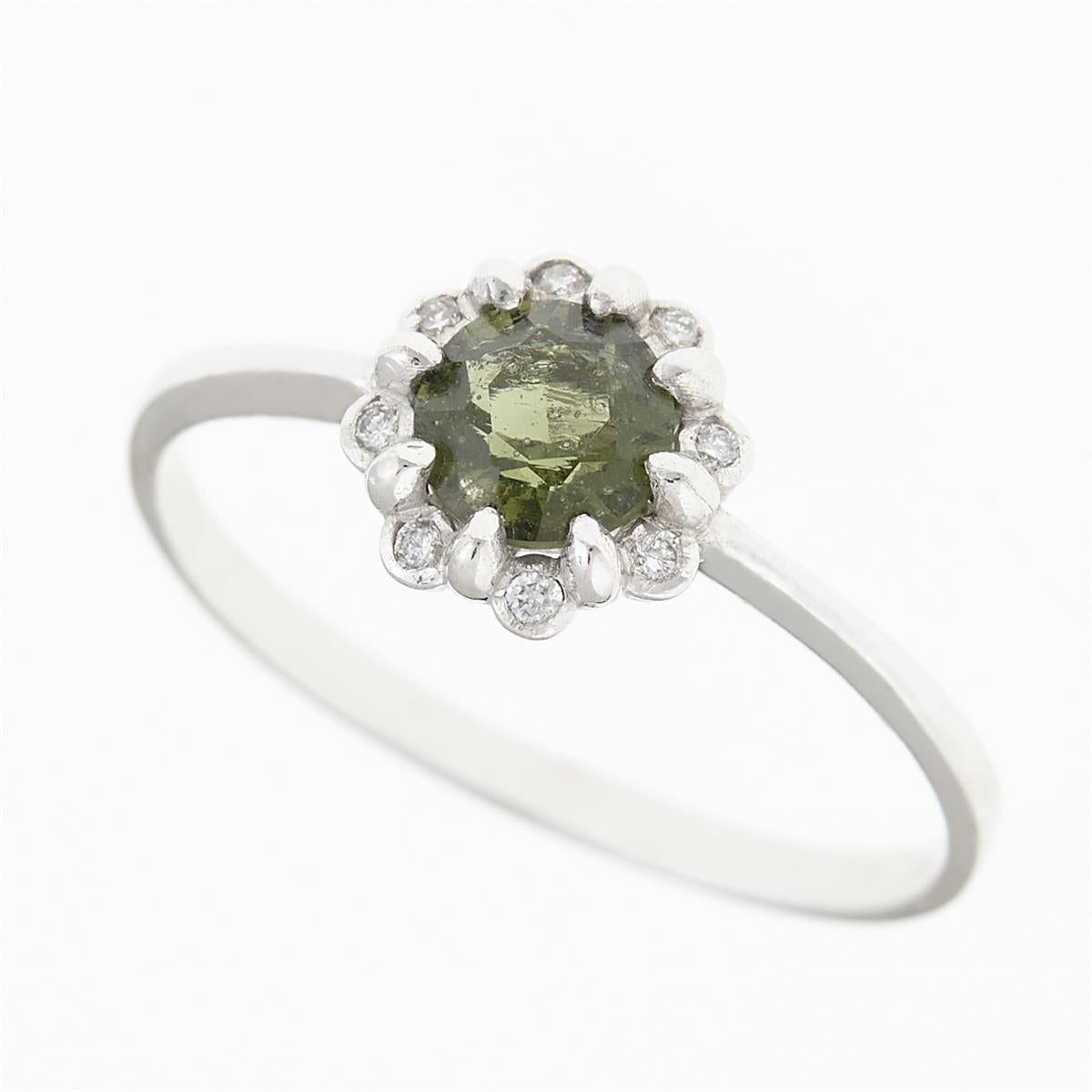 Gold ring with moldavite and diamonds AUVD3125WG