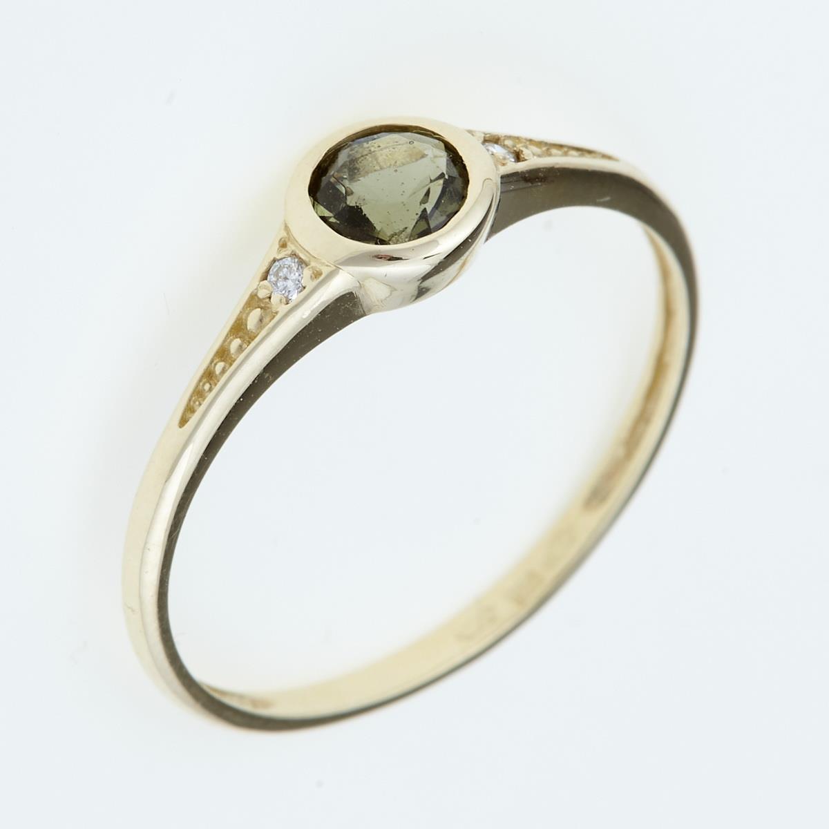 Gold ring with moldavite and diamonds 3144