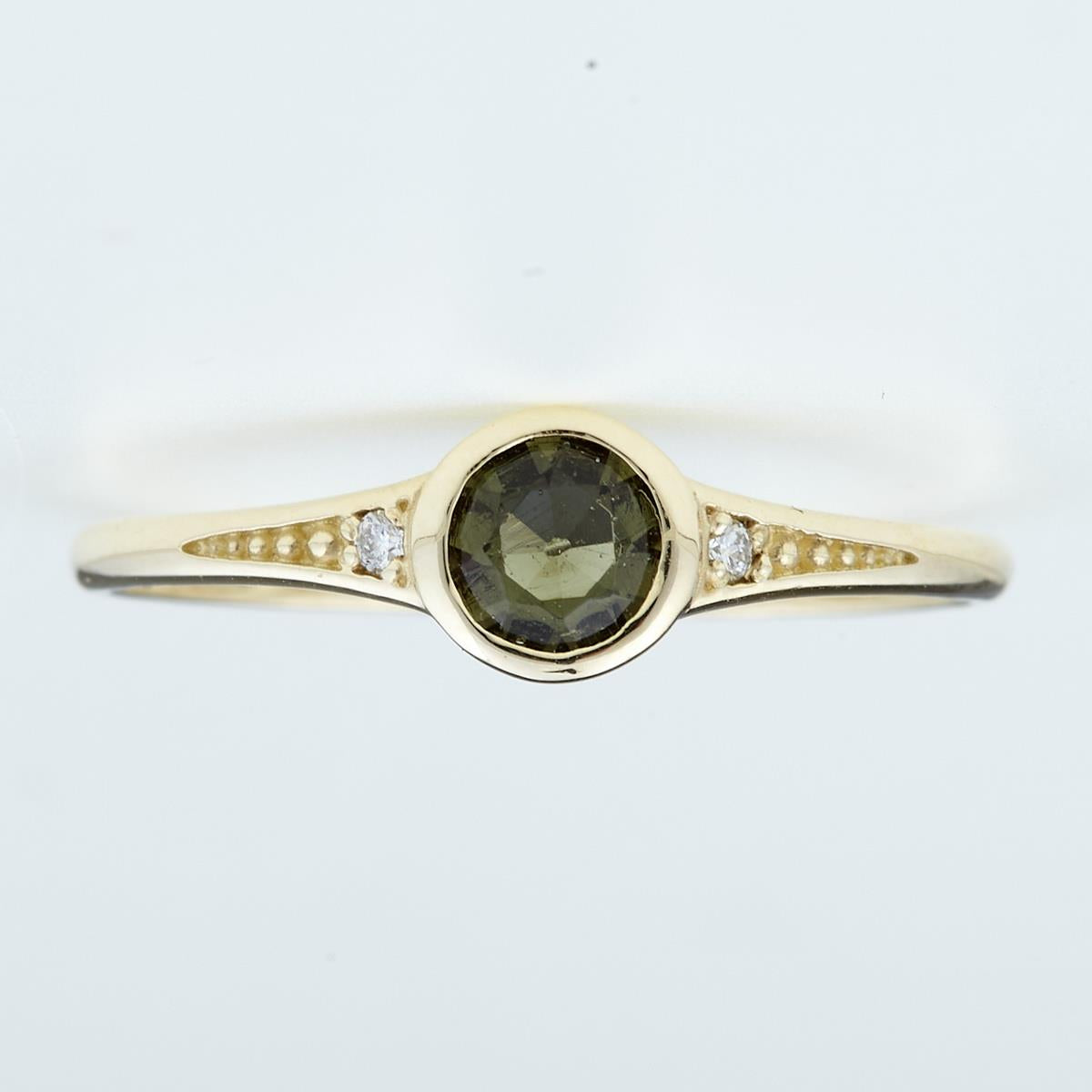 Gold ring with moldavite and diamonds 3144