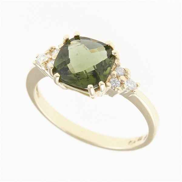 Anello Oro con moldavite e diamanti 3492C