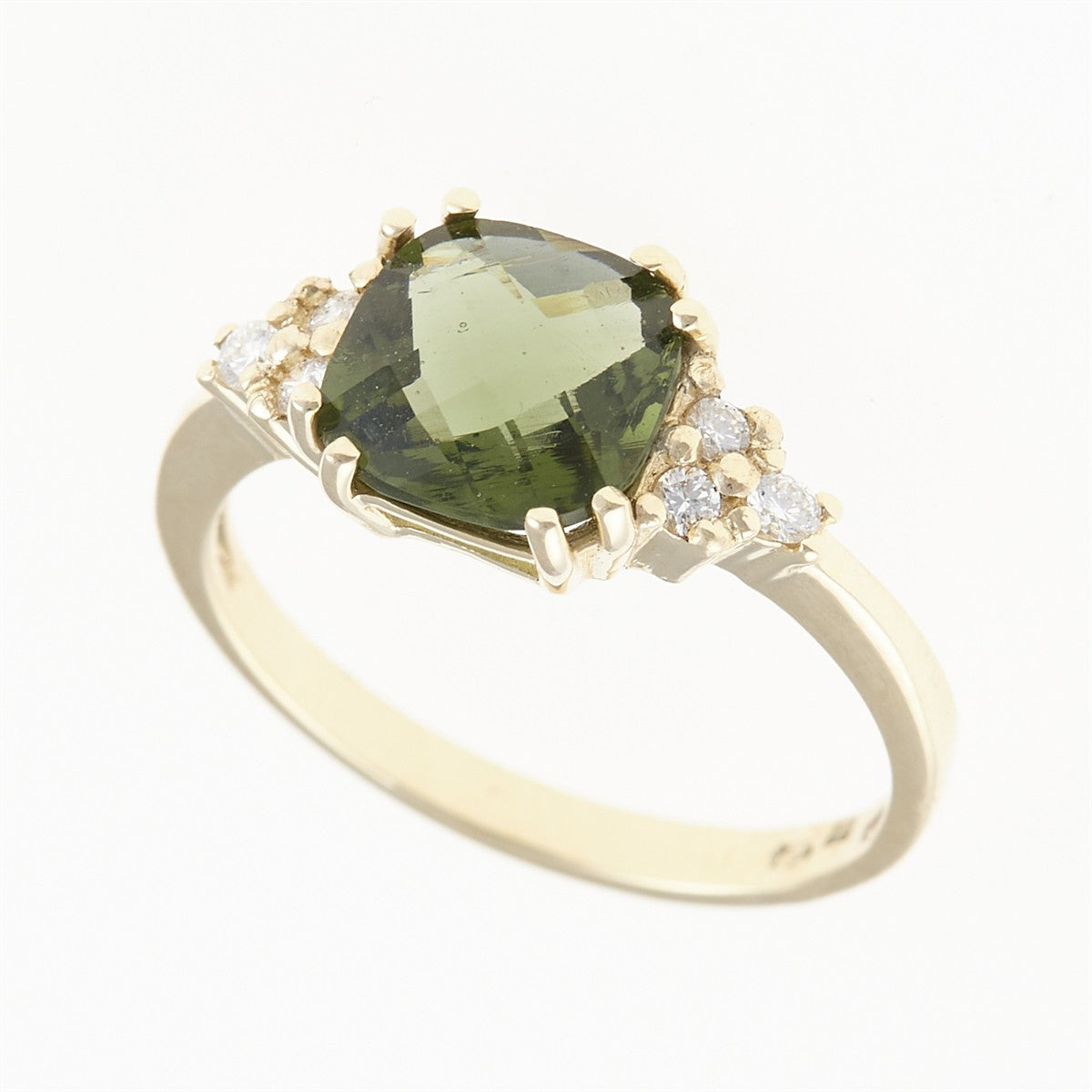 Gold ring with moldavite and diamonds 3492C