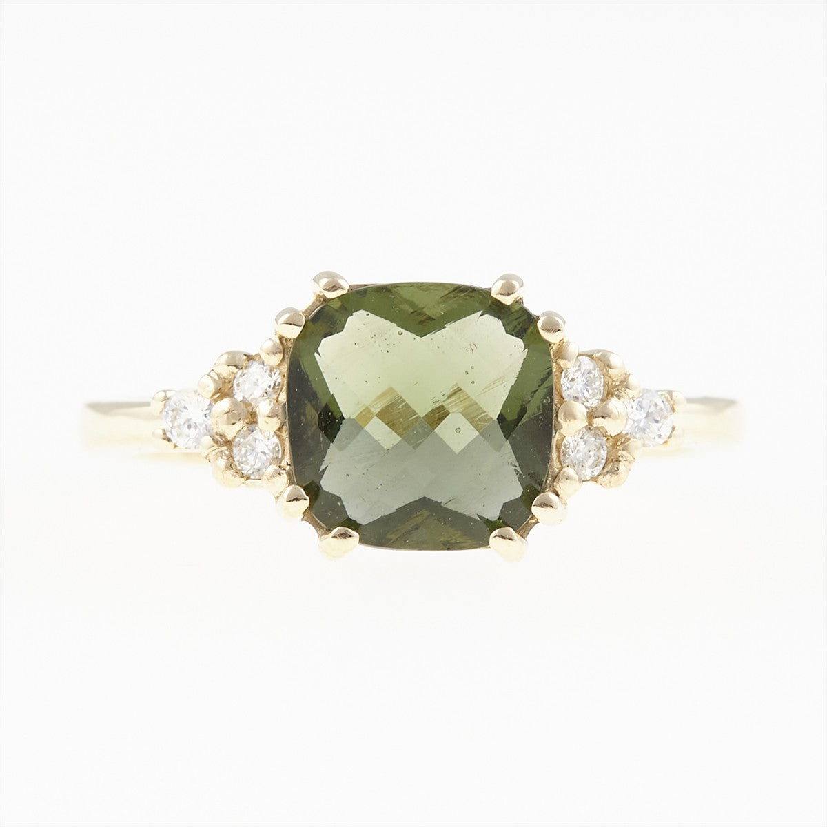 Gold ring with moldavite and diamonds 3492C