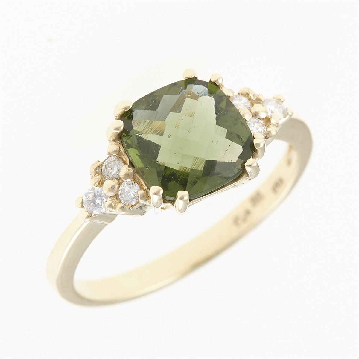 Gold ring with moldavite and diamonds 3492C