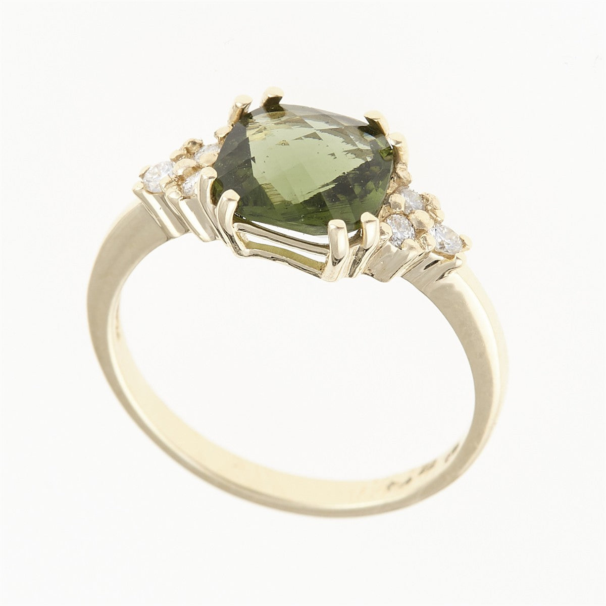 Gold ring with moldavite and diamonds 3492C