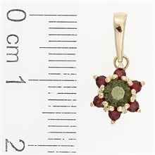 Ciondolo dorato con moldavite e granati 1007