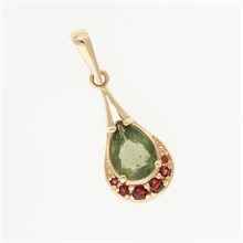 Ciondolo dorato con moldavite e granati 1064