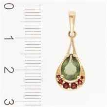 Ciondolo dorato con moldavite e granati 1064