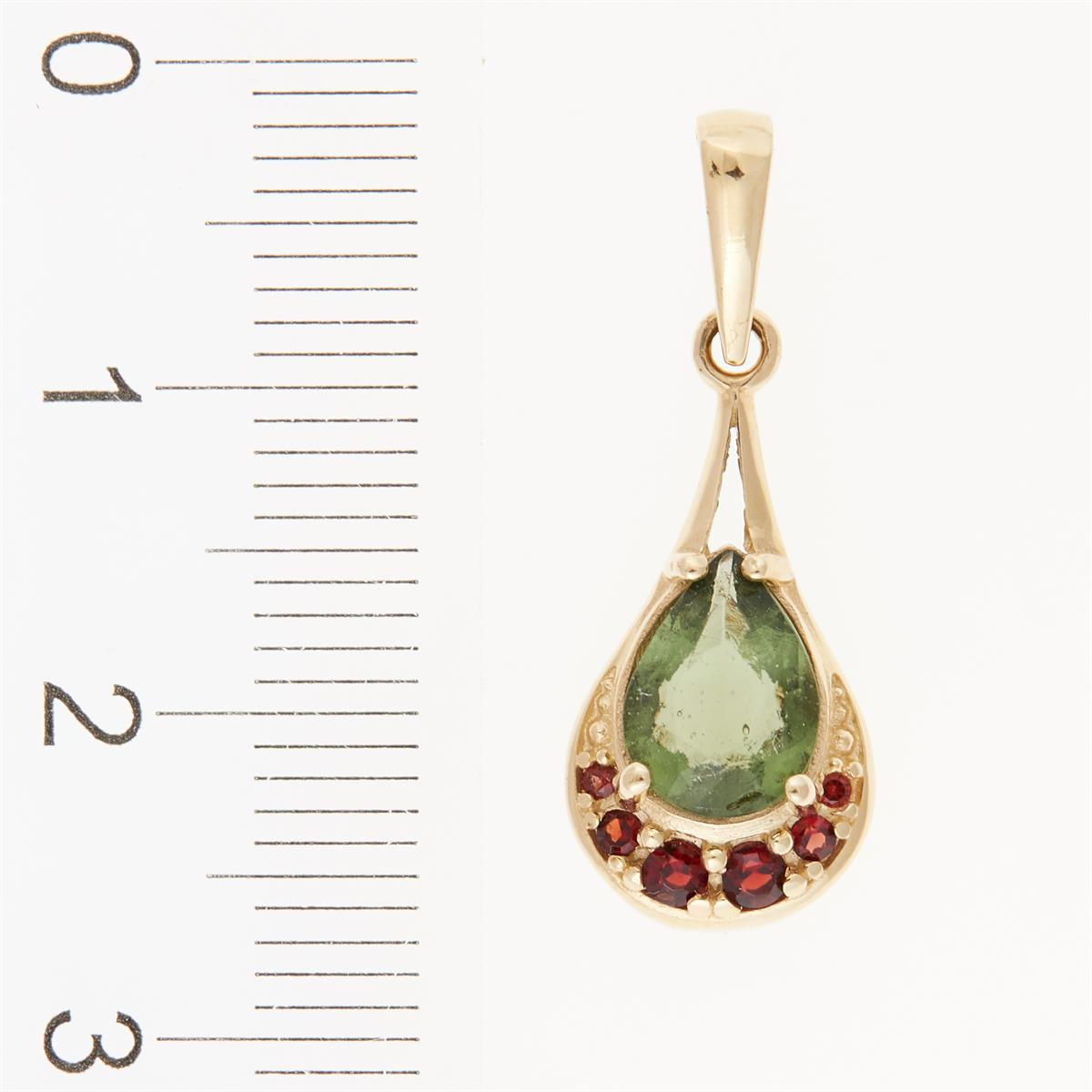Golden pendant with moldavite and garnets 1064