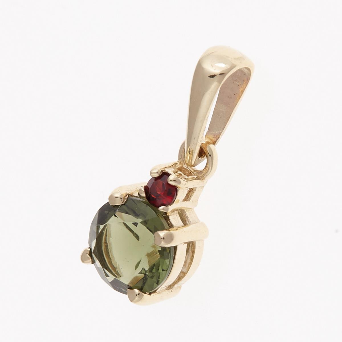 Golden pendant with moldavite and garnet 1085