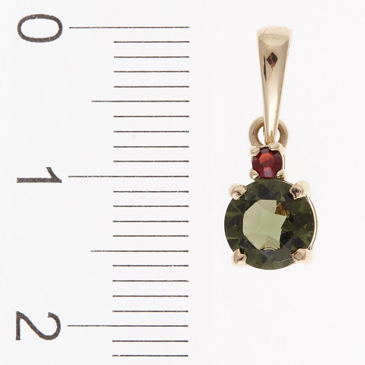 Golden pendant with moldavite and garnet 1085