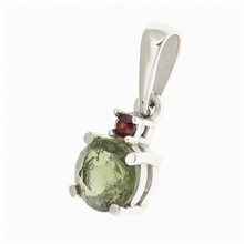 Ciondolo in oro con moldavite e granato 1085