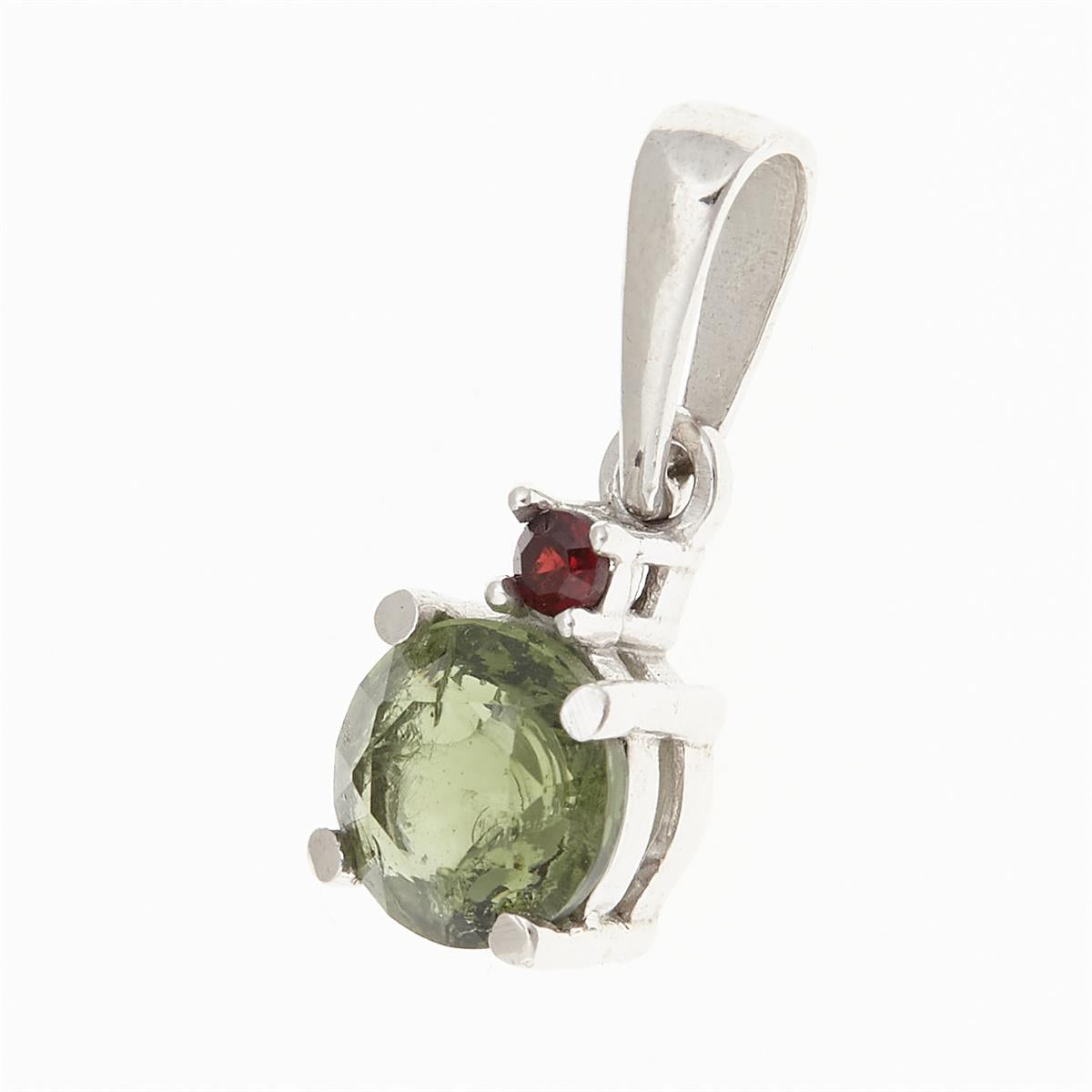Golden pendant with moldavite and garnet 1085