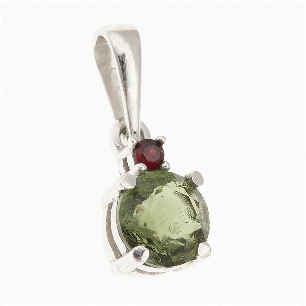 Golden pendant with moldavite and garnet 1085