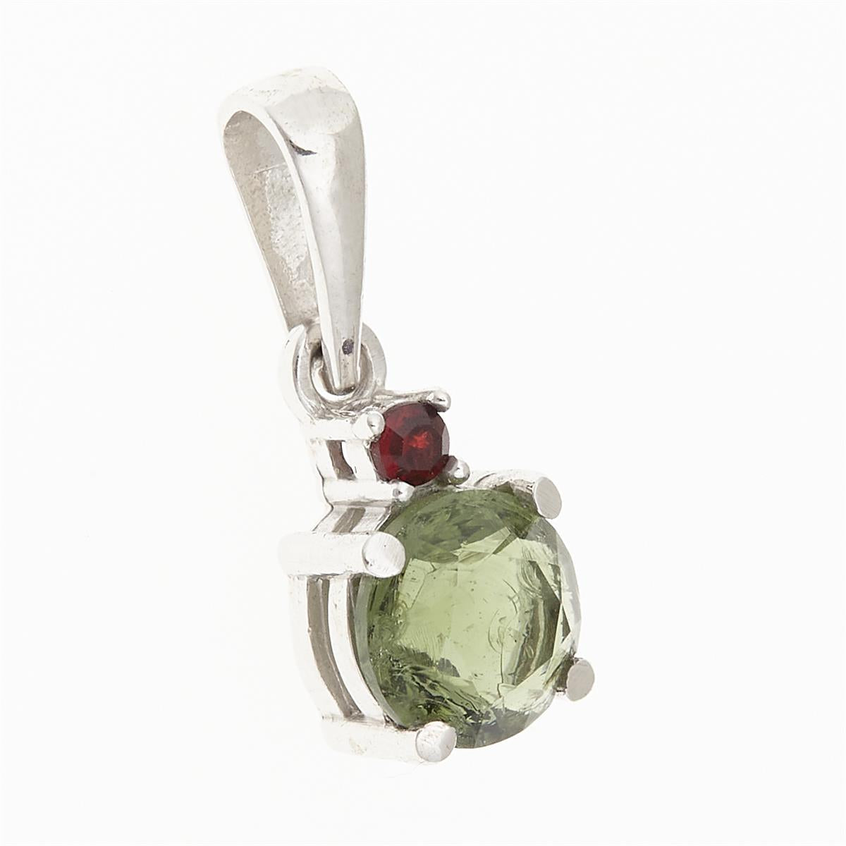 Golden pendant with moldavite and garnet 1085