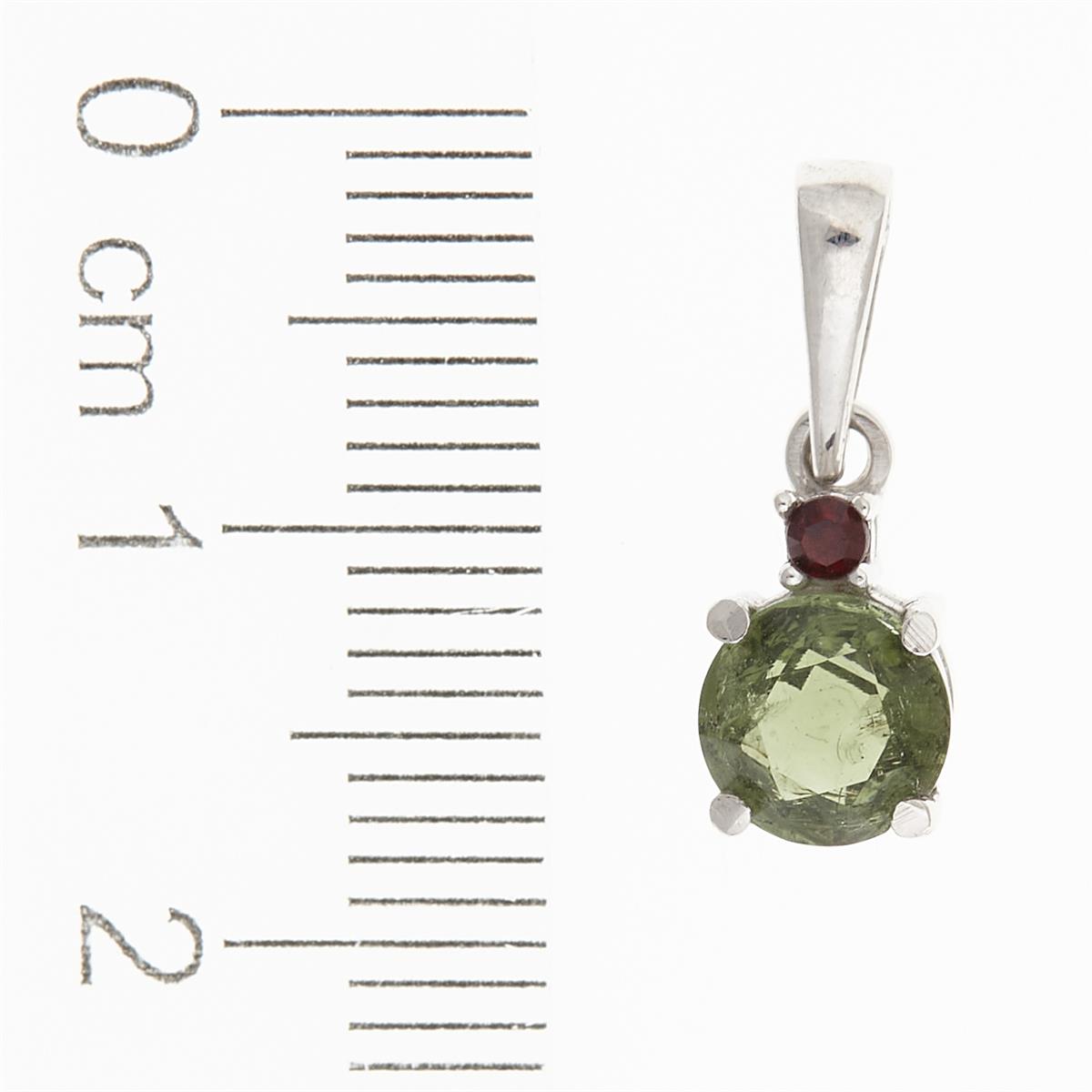 Golden pendant with moldavite and garnet 1085