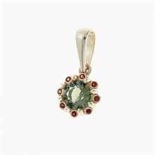 Ciondolo in oro con moldavite e granati AUVG1125