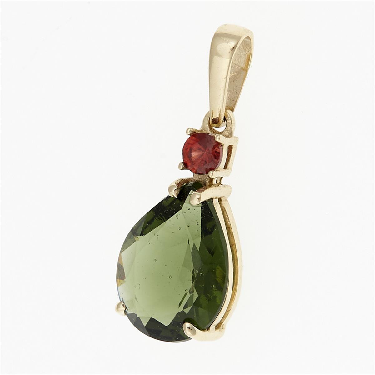 Golden pendant with moldavite and garnets 1334
