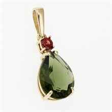 Golden pendant with moldavite and garnets 1334