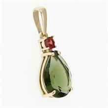 Golden pendant with moldavite and garnets 1334